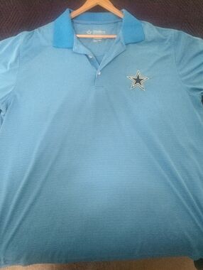 NFL Dallas Cowboys Light Blue Striped Polo with Star Patch